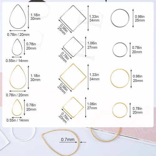Miniatura 5 de PAGOW 96 piezas de aretes de aro para hacer joyas, hipoalergénicos, cuadrados, redondos, plateados, dorados, para manualidades, suministros