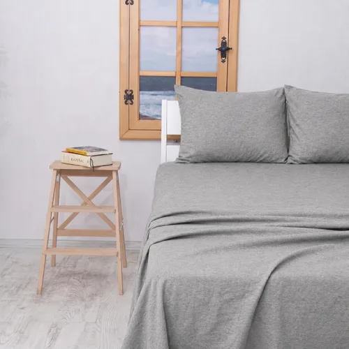 Miniatura 15 de Juego de sábanas de cama 100% algodón con bolsillo profundo - Tejido jersey de camiseta - Extra suave - Fácil ajuste - Juego de 4 piezas con fundas