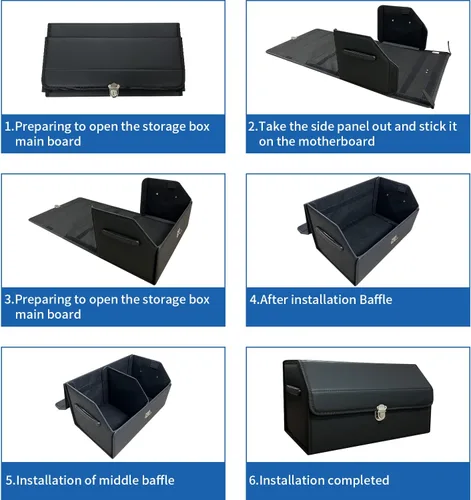 Miniatura 6 de Organizador de maletero Wuatow para coche, organizador de maletero para SUV y sedán, con tapa, multifuncional, caja de almacenamiento de carga Negro