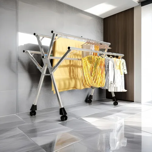 Miniatura 3 de Estante de secado de ropa ajustable de 5 bares, soporte plegable de acero inoxidable con ruedas bloqueables, extensible de 59 a 94.5 pulgadas