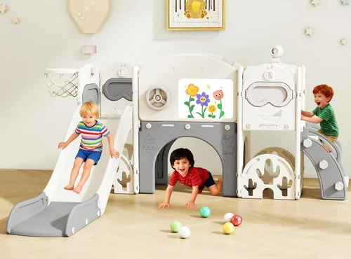 Juego de tobogán 11 en 1 para niños pequeños, patio de juegos interior para niños de 1 a 3 años y niños pequeños, juego al aire libre con juego de