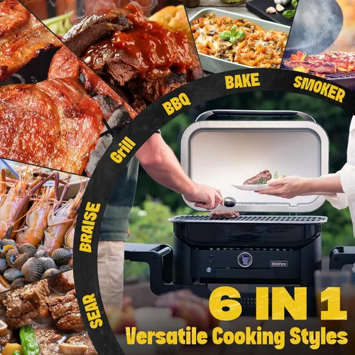 Miniatura 6 de Volteq - Parrilla eléctrica inteligente, 1500 W, 650 °F, barbacoa sin humo para interiores y exteriores, control digital y sonda de carne, todo