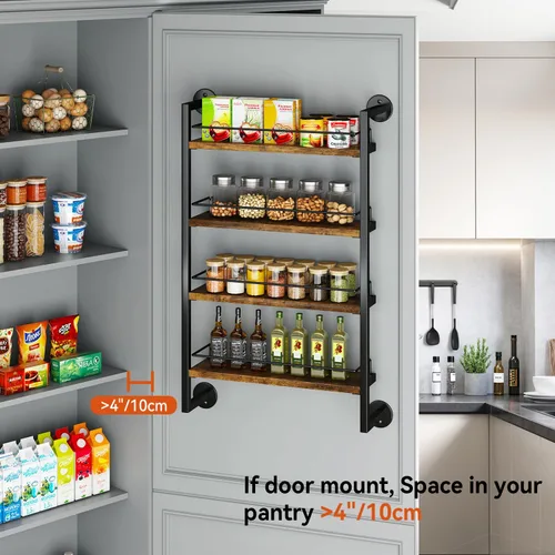 Miniatura 4 de IBUYKE Estante para Especias de Pared, Organizador Colgante de Condimentos de 4 Niveles, Estante Grande para Pared para hasta 50 Frascos, Marrón