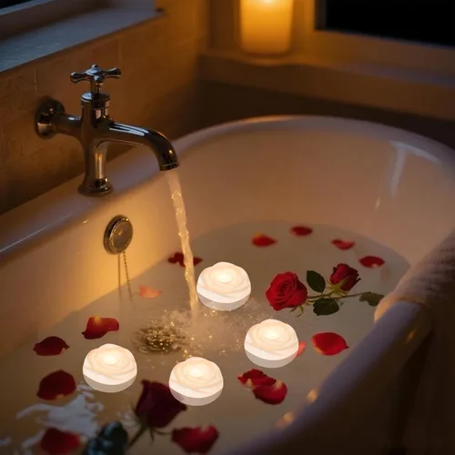 Miniatura 5 de Aignis 6 piezas de velas LED flotantes sin llama, velas de té de rosa blanca de plástico operadas por batería, más de 120 horas de tiempo de brillo