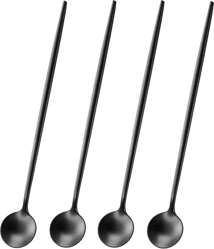 Miniatura 17 de DEHOV 4 cucharas de café 18/10 de acero inoxidable negro satinado de 6.7 pulgadas, cuchara de té helado, cucharas para remover espresso, cucharas