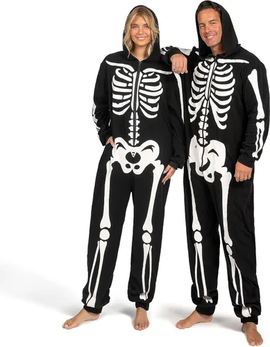Miniatura 4 de Spooktacular Creations Disfraz de esqueleto para adultos, para hombre, que brilla en la oscuridad, pijama con capucha, ropa de dormir