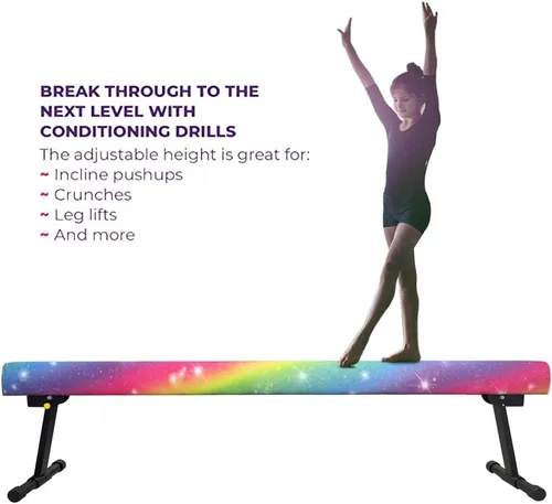 Miniatura 6 de Viga de equilibrio ultrasimple ajustable y plegable de 6 pies, equipo de gimnasia de suela sintética de piso alto y bajo, sin necesidad de Starlight