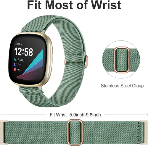 Miniatura 2 de Ouwegaga Paquete de 6 bandas elásticas compatibles con Fitbit Sense 2 Bands/Sense/Versa 4/Versa 3 bandas para mujer, correa de nailon elástica suave
