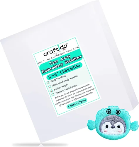 Miniatura 13 de Craftido 8 x 8 pulgadas, 100 hojas de soporte estabilizador de bordado para aros de 4 x 4 y 6 x 6 pulgadas, peso medio de 1.8 onzas para bordado a
