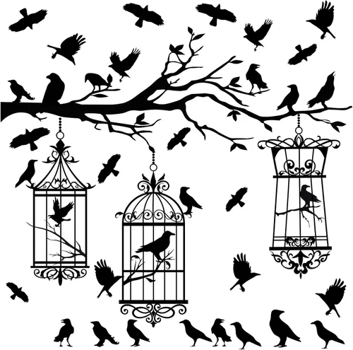 Miniatura 9 de Calcomanías de pared de ramas de árbol de Halloween, cuervo negro, pájaro, pájaro, pelar y pegar, calcomanías de cuervo para jaula de pájaro, Jaula