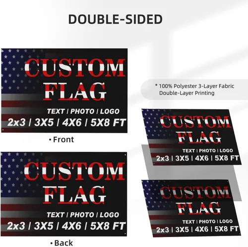 Miniatura 2 de Bandera personalizada de 2 x 3 pies, doble cara, 3 capas, banderas personalizadas para exteriores, diseña tu propio logotipo, imagen, foto, texto