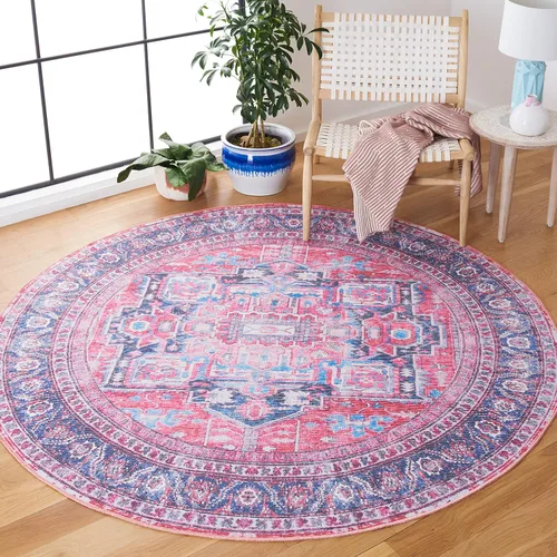 Miniatura 8 de SAFAVIEH Alfombra lavable Serapi Collection – 3 pies 3 pulgadas x 5 pies, azul marino y rojo, antideslizante y fácil de limpiar, ideal