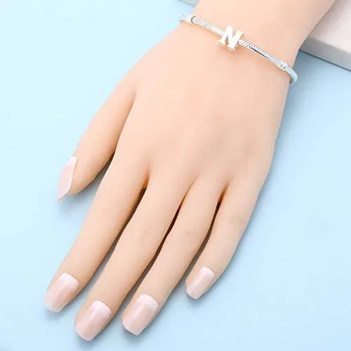 Miniatura 5 de Dijes del alfabeto para pulseras Pandora de plata de ley 925, letra inicial A-Z, cuentas del alfabeto para mujeres y niñas