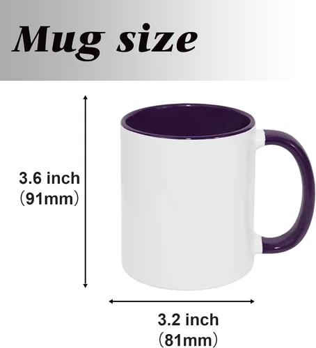 Miniatura 7 de MR.R Tazas de café en blanco de sublimación de 11 onzas, taza blanca con taza de color morado interior y asa, juego de 6 Púrpura