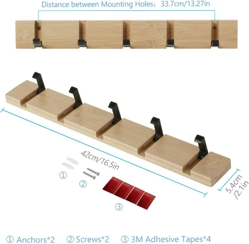 Miniatura 4 de JSVER Perchero de pared para colgar abrigos, ganchos para colgar en la pared con 3 ganchos retráctiles estándar, perchero que ahorra espacio