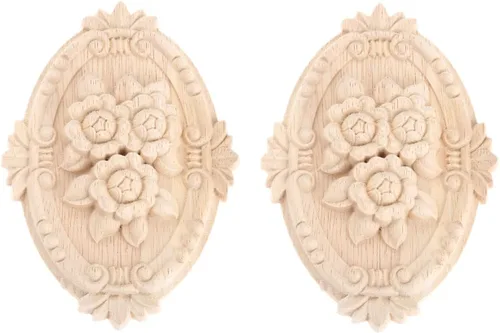 Miniatura 8 de Apliques de madera, adornos decorativos de madera, adornos tallados en rosas para muebles, calcomanías ovaladas de talla central para puerta