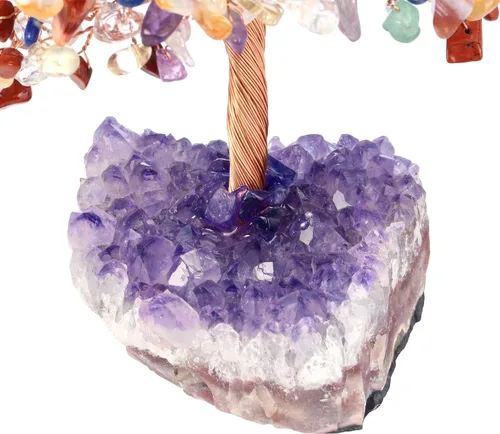 Miniatura 6 de Jovivi Árbol de Dinero de Cristal Curativo de Gemas de 7 Chakras Naturales sobre Base de Geoda Drusa de Racimo de Amatista, Cristales de Feng Shui