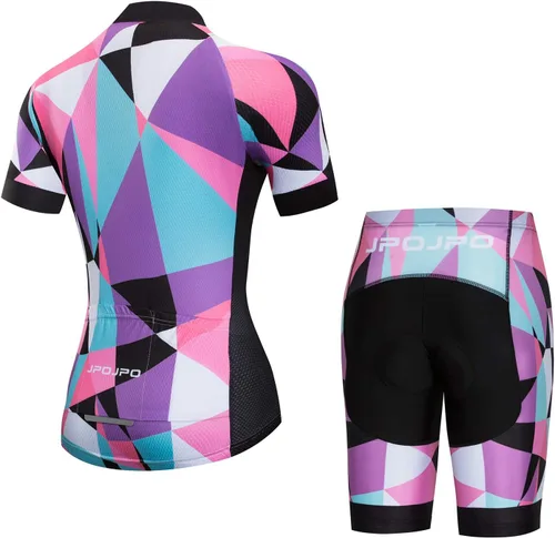 Miniatura 62 de Camiseta de ciclismo para mujer, manga corta y pantalones cortos de ciclismo acolchados para verano
