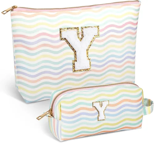 Miniatura 29 de Bolsa de viaje de maquillaje con monograma de 2 piezas para regalos de niñas adolescentes, bolsa de cosméticos para niñas, bolsa de aseo de viaje