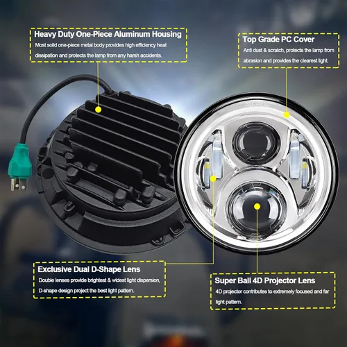 Miniatura 3 de AlyoNed Faro delantero LED para motocicleta de 7 pulgadas 4.5" Luces antiniebla DOT Kit Compatible con Harley Davidson Fat Boy Street Glide Heritage