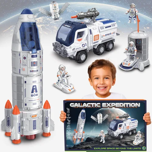 BLOONSY Juguetes de cohete para niños | Modelo de transbordador espacial cohete con figuras de astronauta para niños de 3 a 8 años