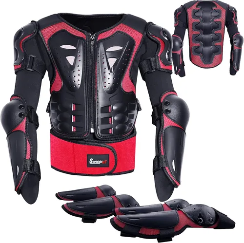 StarknightMT Conjunto de Armadura para Motocicleta Infantil, Equipo para Moto de Tierra, Chaleco Protector para Pecho, Columna Vertebral, Espalda,