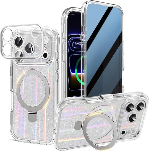 Miniatura 28 de Funda magnética de privacidad para iPhone 17 Pro Max [Cartulina con purpurina para bricolaje] [Soporte magnético invisible] Protector de pantalla