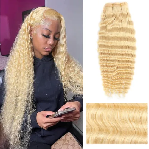 Miniatura 15 de HC Extensiones de cabello humano Remy de 18 pulgadas, cabello lacio de doble trama, cabello cosido con reflejos rubio ceniza mezclado con rubio