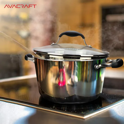 Miniatura 6 de AVACRAFT Horno Holandés de Acero Inoxidable Tri-Ply 18/10, Sartén de Chef con Tapa de Vidrio, Compatible con Inducción, Olla Multiusos para Caldo, 5