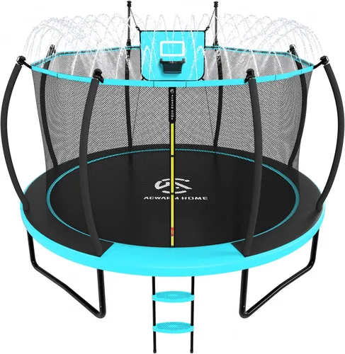 Miniatura 15 de ACWARMHOME - Trampolín para exteriores de 16 pies, 15 pies, 14 pies, 12 pies, 10 pies, 8 pies con recinto, marco recubierto antioxidante