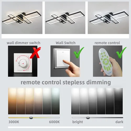 Miniatura 9 de SMG Moderna lámpara de techo LED para dormitorio, lámpara LED regulable de 35 pulgadas, lámpara de techo de diseño cuadrado de montaje empotrado