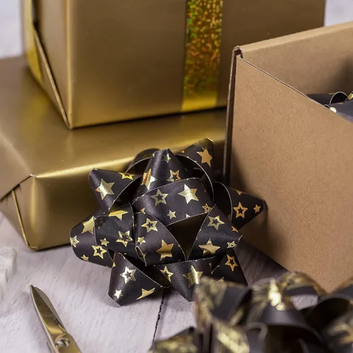 Miniatura 8 de RUSPEPA Surtido de lazos de regalo de papel de doble cara, diseño negro y dorado para Navidad, vacaciones, cumpleaños, bodas, baby shower, total
