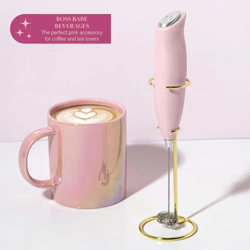 Miniatura 5 de Paris Hilton Espumador de leche eléctrico de mano con cabezal de doble bobina y soporte de metal dorado, a batería