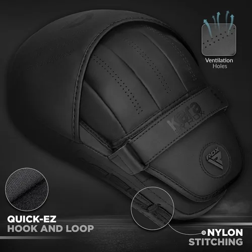 Miniatura 4 de RDX Almohadillas de boxeo Curvadas Focus Mits, Maya Hide Leather Kara Hook and jab Training Pads, correa ajustable ventilada, MMA Muay Thai