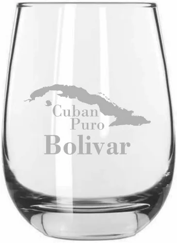Bolivar - Vaso de vino sin tallo con temática de cigarro cubano grabado de 15.25 onzas