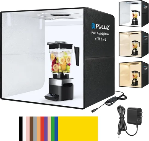 Miniatura 16 de Caja de luz de estudio fotográfico mini de Puluz, kit de tienda de fotos portátil, carpa plegable para fotografía con CRI >95, 104 luces LED y 6