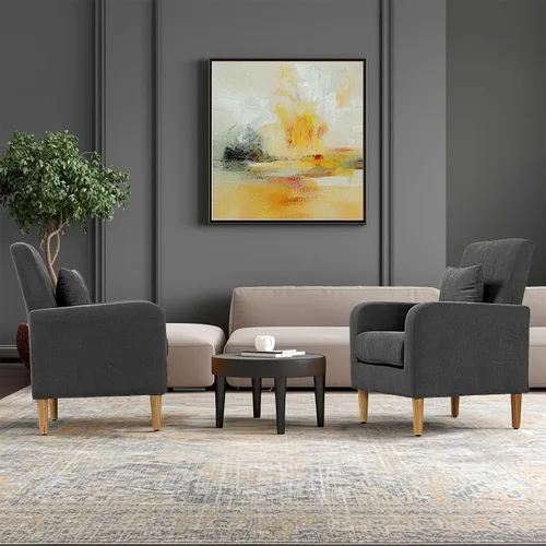 Miniatura 2 de OS MOTOR Sofá tapizado con almohada, sillón de tela con patas de madera, cómoda silla de descanso para sala de estar, dormitorio u oficina, soporta