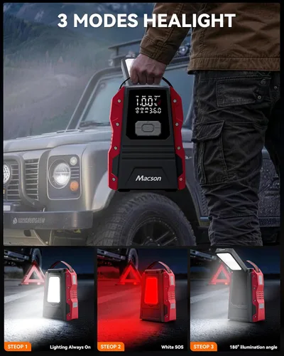 Miniatura 5 de Arrancador de salto de 5000 A con compresor de aire, batería portátil de 12 V para motores diésel de 9.0 L/8.0 L, arrancador de coche portátil