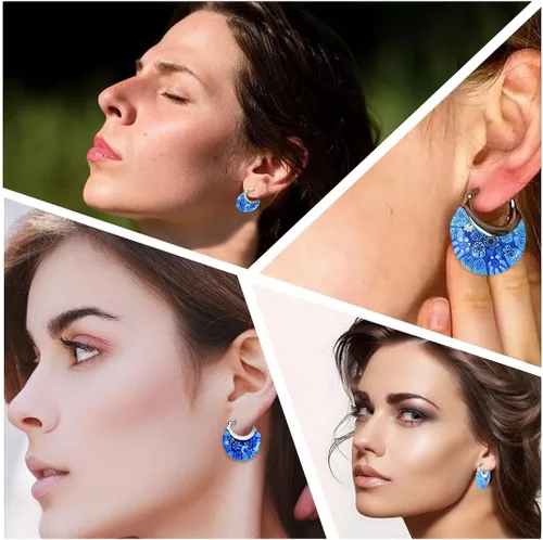 Miniatura 2 de Murano Style Glass Hoop Earrings for Women Trendy Daisy Flower Stainless Steel Dangle Fun Vibrant Colors Teacher Glass Jewelry Unique Birthday Gifts
