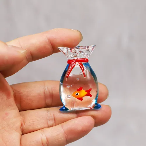Pez Dorado en Miniatura de Vidrio, Pequeño Pez Dorado en una Bolsa, Figurina de Pez Rojo de Vidrio para Casa de Muñecas, para Ornamento de Acuario,