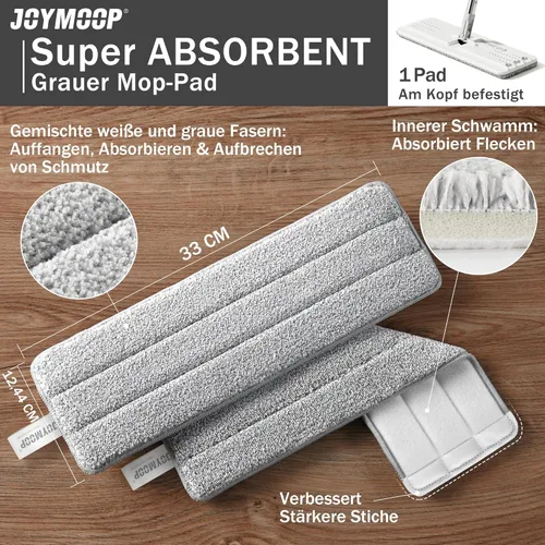 Miniatura 8 de JOYMOOP Trapeadores planos, trapeador de microfibra para limpieza de pisos y limpiador de paredes, mango de trapeador de 50" con cabezal plano
