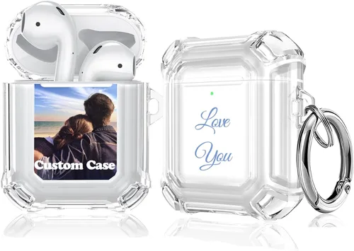 Miniatura 7 de Funda personalizada con nombre con foto compatible con AirPods 1/2, funda personalizada de TPU suave transparente con llavero para AirPods de 1ª 2ª
