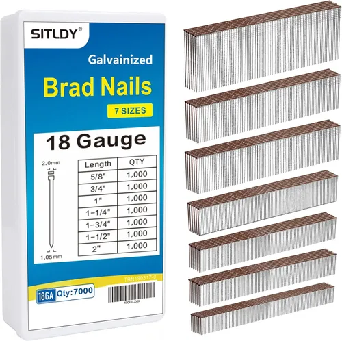 Miniatura 14 de Clavos Brad galvanizados de calibre 18, cabeza en T marrón de 1-1/2 pulgadas, paquete de 1000 clavos de pistola de uñas de acabado pequeño