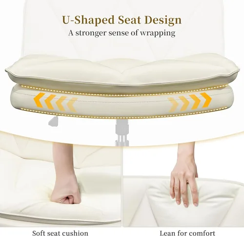 Miniatura 5 de DurayLoly Silla Criss Cross con Ruedas, Silla de Oficina con Patas Cruzadas con Cojín de 2 Capas, Asiento Ancho Cómodo, Cuero, Sin Brazos, Sillas