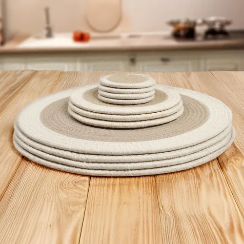 Miniatura 7 de Encasa XO Juego de 6 manteles individuales de comedor, manteles individuales de algodón, 13 pulgadas de diámetro, color beige, cargadores hechos a