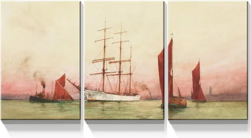 Miniatura 7 de Denozer - 3 paneles de impresiones artísticas en lienzo para pared - Barco de vela grande en pintura de paisaje oceánico Decoración moderna