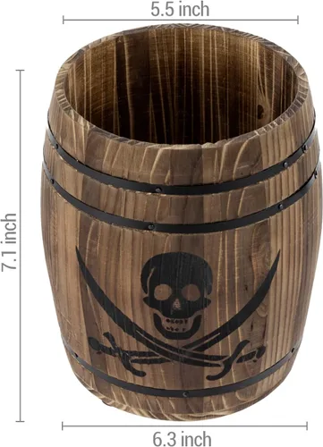 Miniatura 6 de MyGift Cántaro para Utensilios de Cocina Estilo Barril de Ron de Piratas de Madera Rústica Quemada, Soporte para Herramientas de Cocina