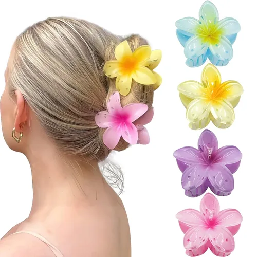 Miniatura 9 de GQLV Pinzas de garra para el cabello con flores - 4 piezas para cabello grueso, fuerte agarre antideslizante, hawaianas, pinzas grandes y bonitas