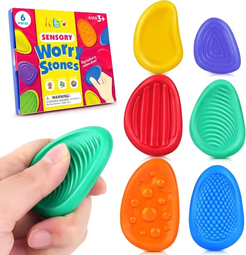 Juguetes Fidget Piedra Sensorial para Niños: Paquete de 6 Piedras de Preocupación Texturizadas Suaves Calmantes para Niños con Autismo - Juguetes
