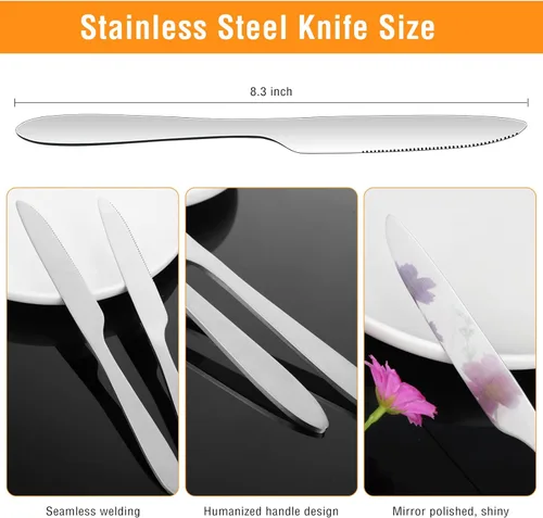 Miniatura 2 de Nuenen Juego de 100 cuchillos de cena, 8.3 pulgadas, cuchillo de mantequilla duradero de acero inoxidable, mesa dentada, cubiertos para carne